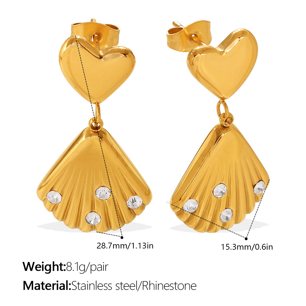 Orecchini Pendenti Da Donna A Forma Di Cuore In Acciaio Inossidabile Color Oro, Impermeabili E Con Strass. h5Immagine2