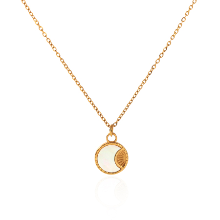 Collana da donna con ciondolo semplice a forma di stella, cerchio e luna in acciaio inossidabile color oro impermeabile con zirconi.