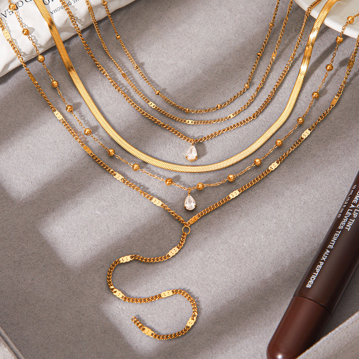 Simple  Daily Chain Stainless Steel Waterproof   Gold Color  Zircon Women's Layered Necklaces h5 Picture3