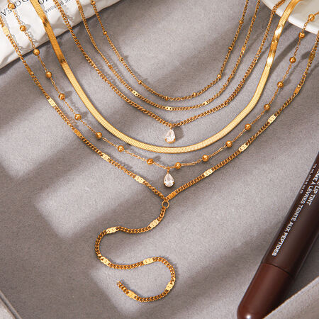 Simple Daily Chain Stainless Steel Waterproof Gold Color Zircon Women's Layered Necklaces 2