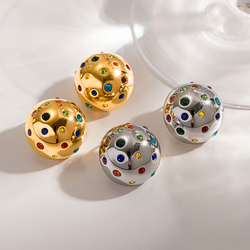 Simple Series Daily Polka Dots Stainless Steel Waterproof   Gold Color  Zircon Women's Stud Earrings