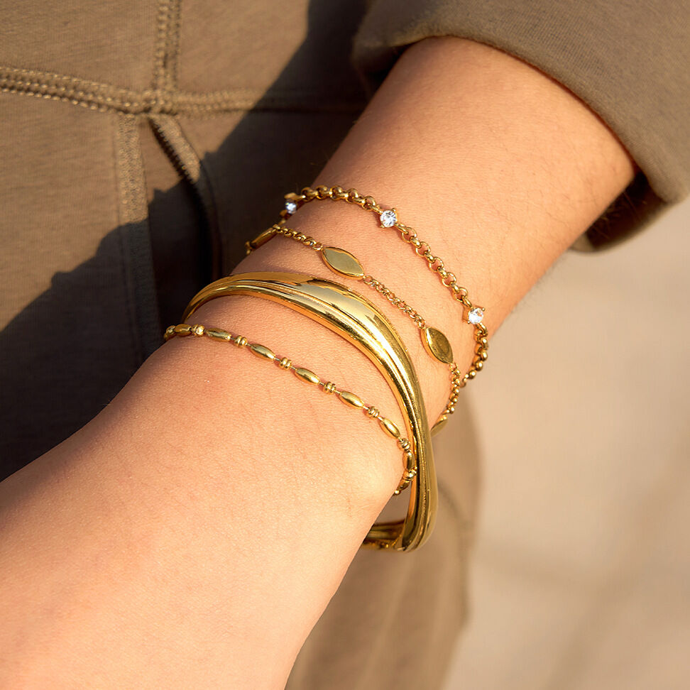 Luxurious Simple Beads Stainless Steel Waterproof Gold Color Zircon Women's Chain Bracelets Picture2