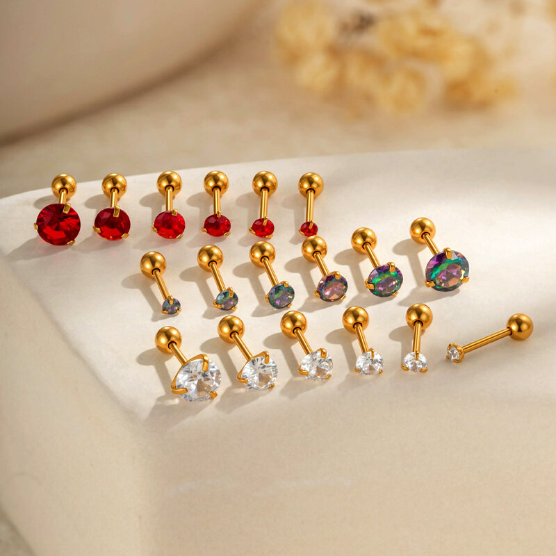 Luxury Simple Geometric Shape Stainless Steel Waterproof   Gold Color  Zircon Women's Piercing Earrings Picture4