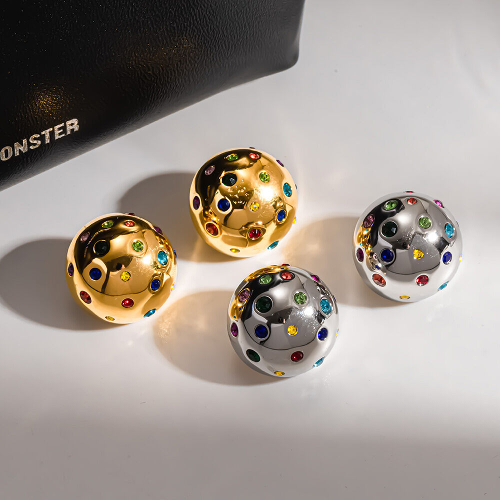 Simple Series Daily Polka Dots Stainless Steel Waterproof   Gold Color  Zircon Women's Stud Earrings 2