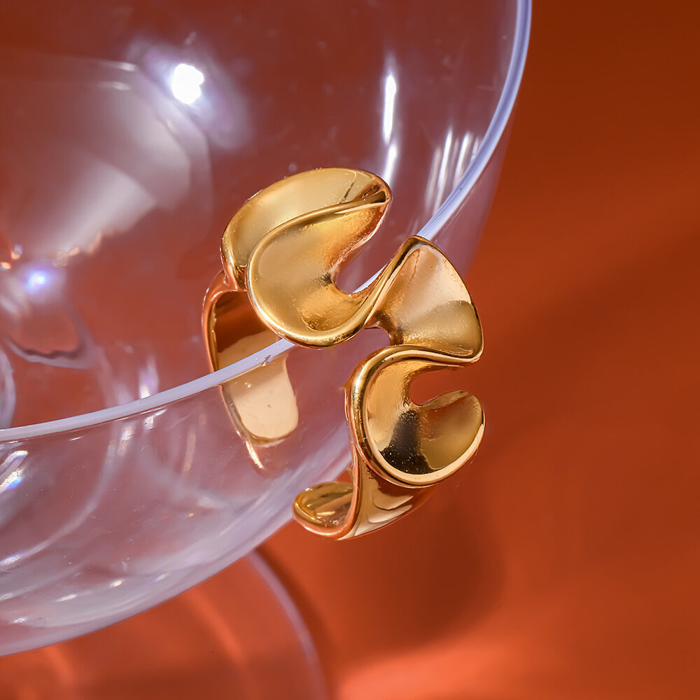 Irregular Shape Stainless Steel Waterproof   Gold Color  Statement Rings 2