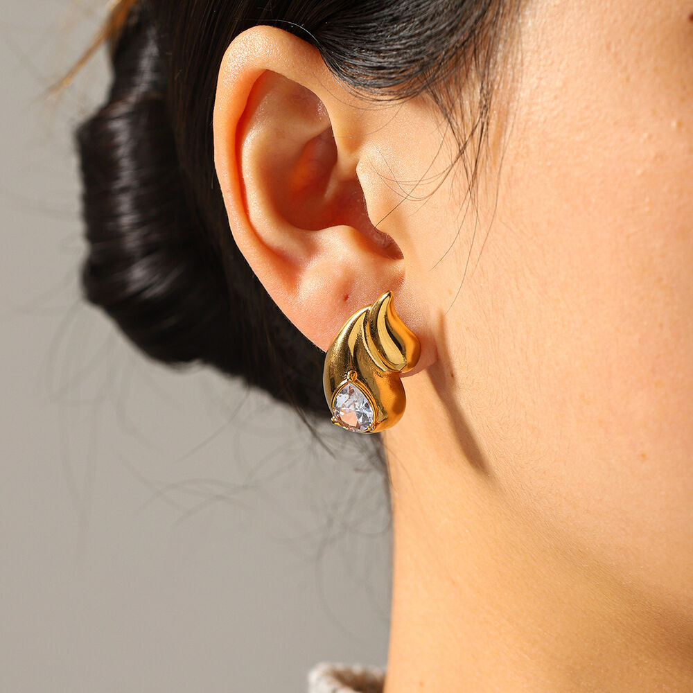 Simple Series Daily Droplet Stainless Steel Waterproof Gold Color Zircon Pearl Women's Stud Earrings Picture6