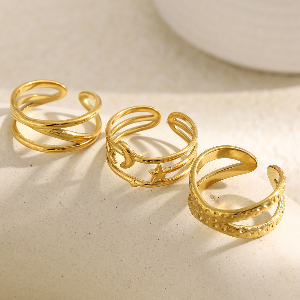 Schlichte Statement-Ringe aus Edelstahl in Herz-, Stern- und Mondform, wasserfest, goldfarben h5 Bild3