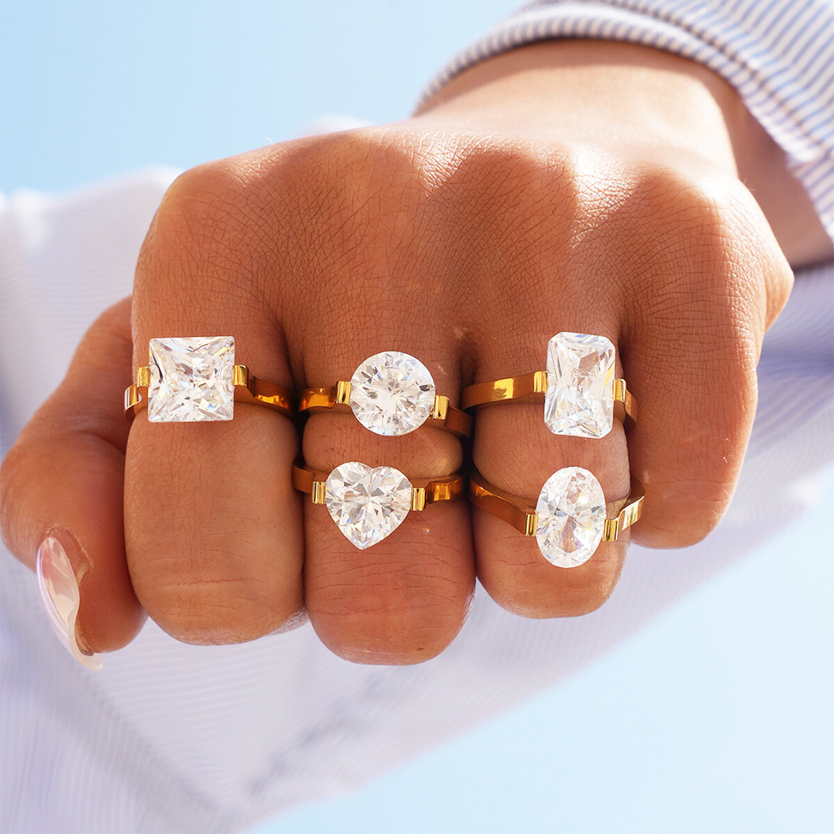 Daily Heart Circle Rectangle Stainless Steel Waterproof   Gold Color  Statement Rings