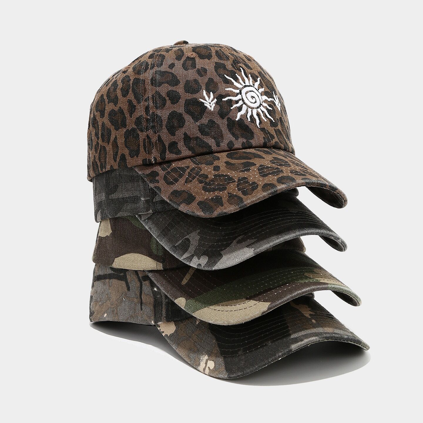 Casual Sun Embroidery Leopard Print Fabric Women's Baseball Cap 2