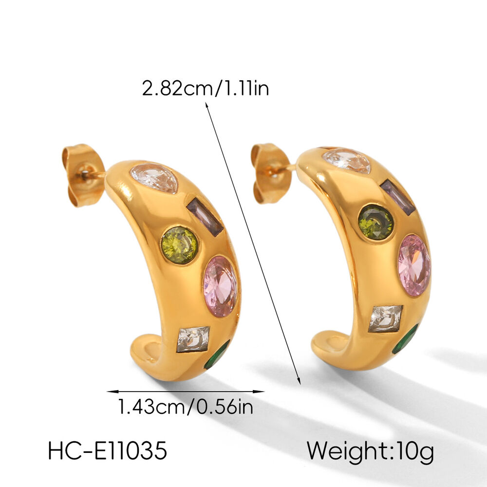 Daily Stainless Steel Waterproof Gold Color Zircon Women's Stud Earrings h5Picture2