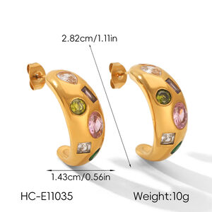 Daily Stainless Steel Waterproof Gold Color Zircon Women's Stud Earrings h5 Picture2