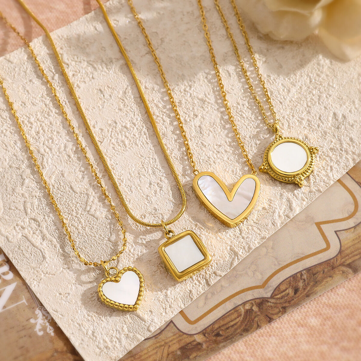 Simple Heart Stainless Steel Waterproof Gold Color Shell Women's Pendant Necklaces Picture4