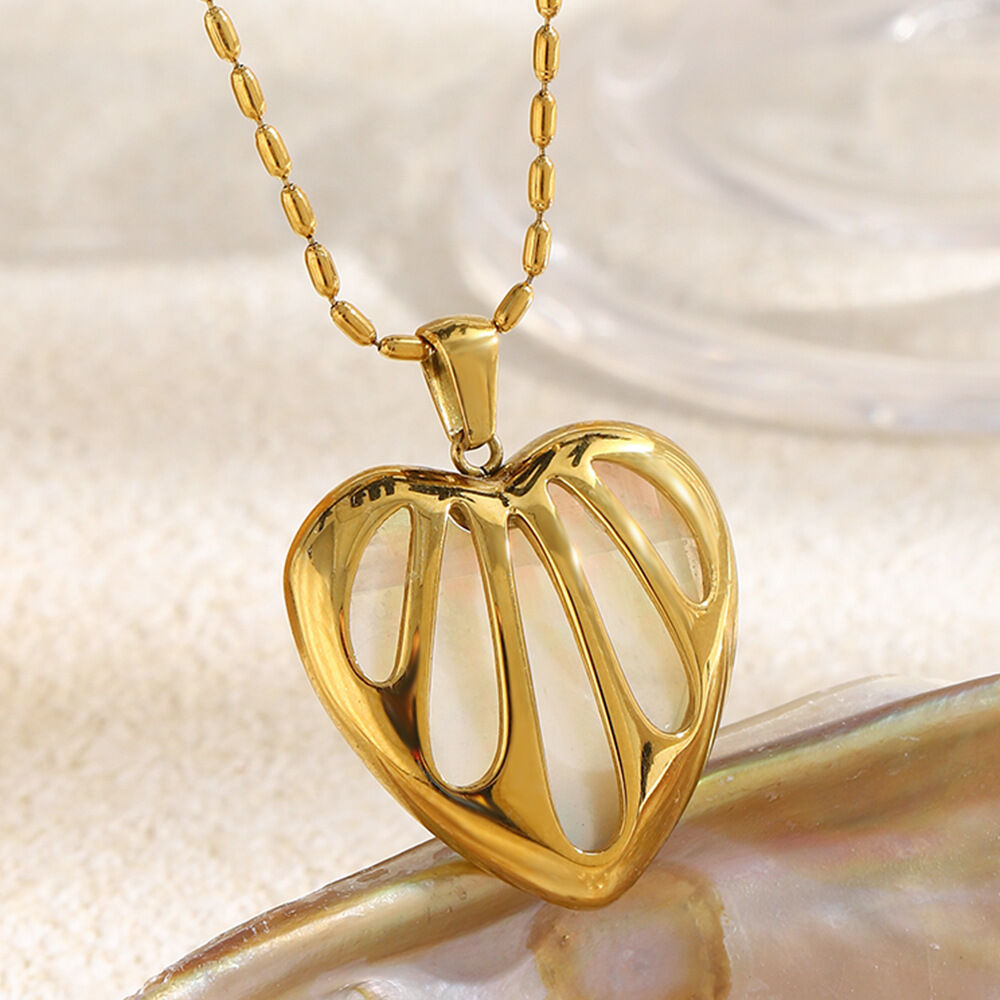 Collar Con Colgante De Concha De Color Dorado Resistente Al Agua De Acero Inoxidable Con Forma De Corazón Para Mujer 2