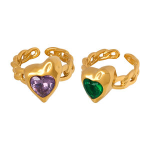 Retro Heart Stainless Steel Waterproof Gold Color Zircon Glass Women's Gemstone Rings h5 Picture3