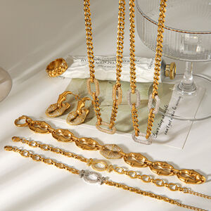 Luxurious Chain Stainless Steel Waterproof Gold Color Zircon Women's Necklaces Set h5 Picture5