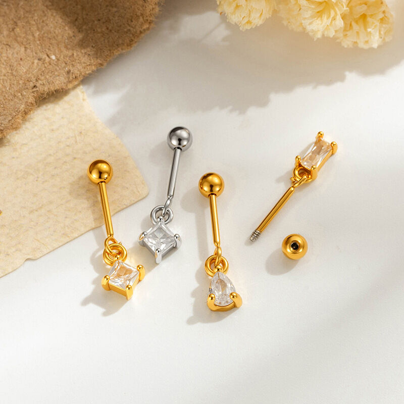 Simple Rectangle Copper Gold Color Zircon Women's Piercing Earrings Picture4
