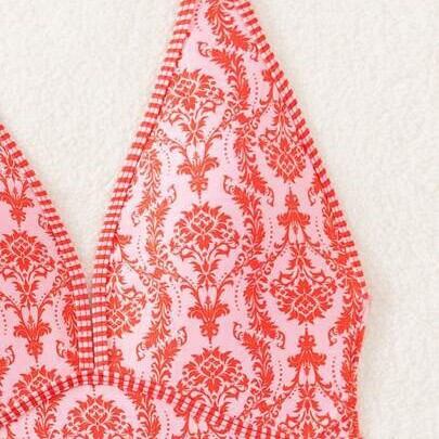 Romantic  Sweet Ladies' One Piece Swimsuit with Plant Patterns Picture3
