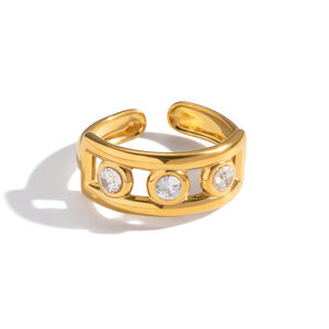 Simple Series Daily Lines Stainless Steel Waterproof Gold Color Zircon Minimalist Rings h5 Picture5