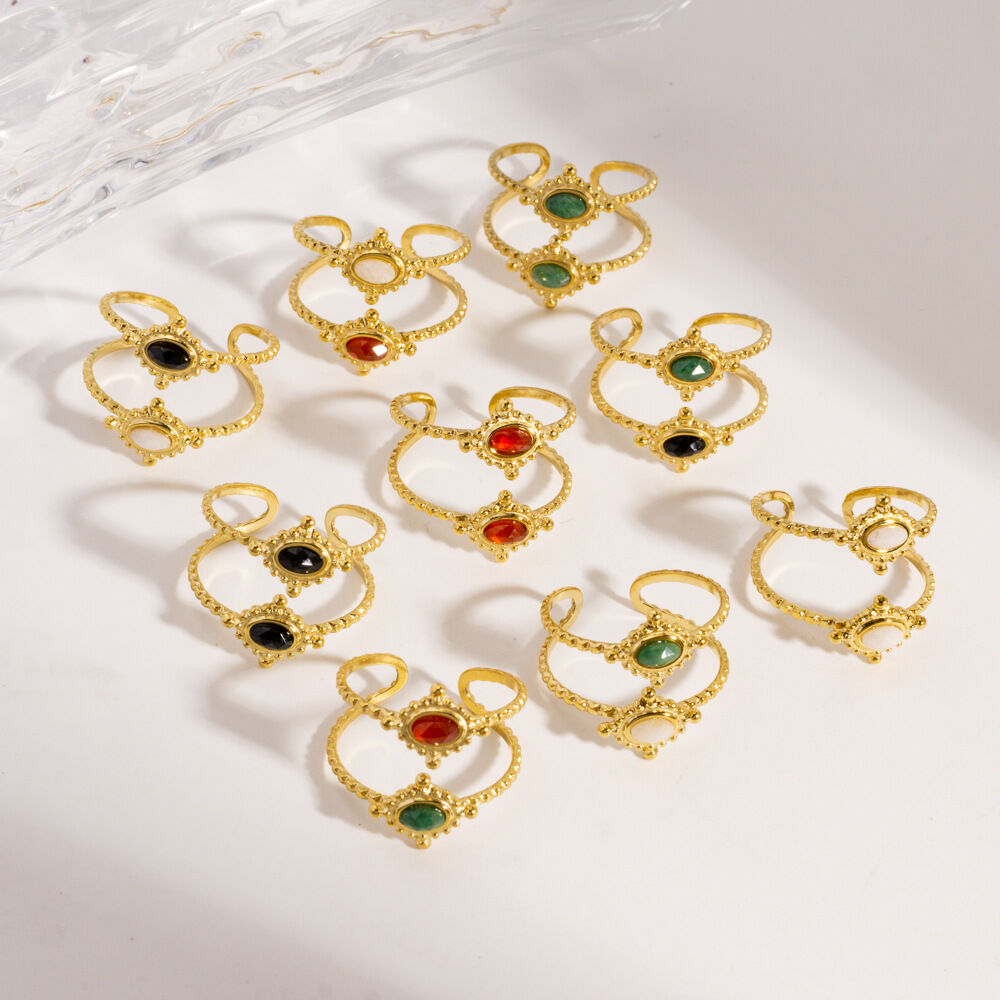 Eenvoudige serie Sweet Circle natuurstenen gouden damesringen met edelstenen