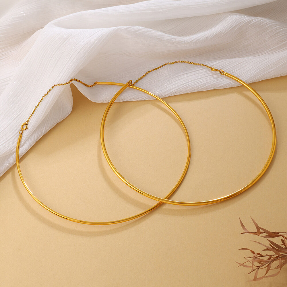Simple Series Daily Geometric Shape Stainless Steel Waterproof Gold Color Women's Jewelry Sets h5Picture2
