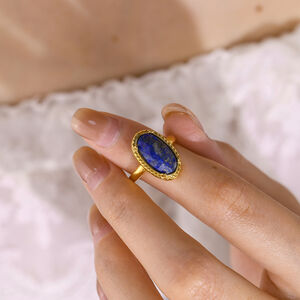 Retro Round Natural Stone Stainless Steel Waterproof Gold Color Women's Gemstone Rings h5 Picture3