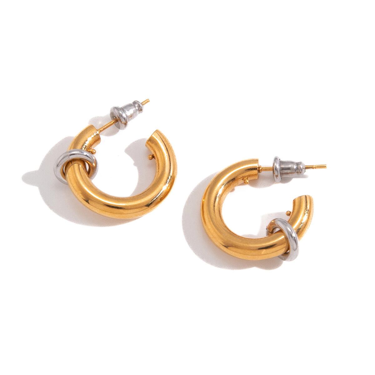 Simple Circle Mixed Gold Stainless Steel Waterproof Gold Color Women's Stud Earrings h5 Picture6