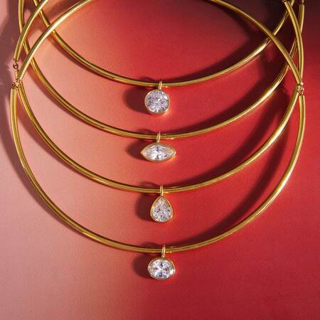 Simple Droplet Stainless Steel Waterproof Gold Color Zircon Women's Pendant Necklaces