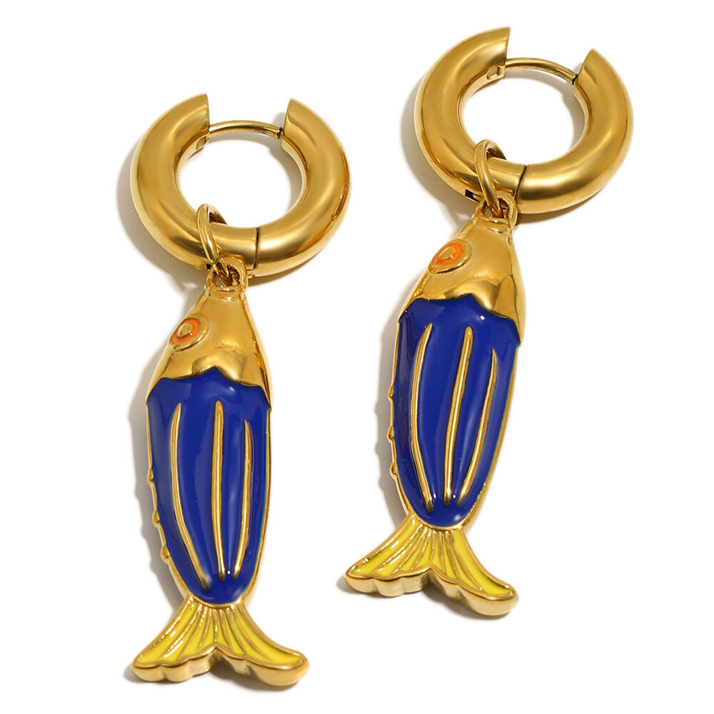 Vacation Fish Shape Stainless Steel Waterproof Gold Color Women's Drop Earrings
