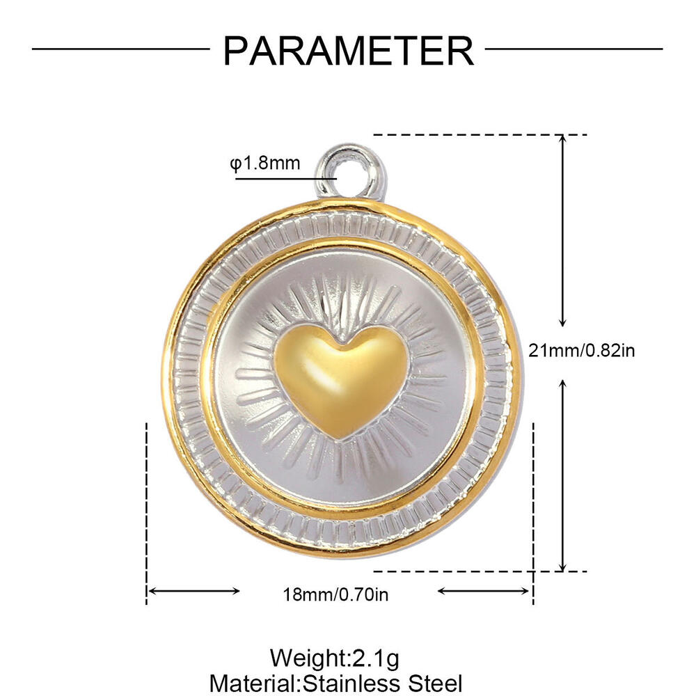 Classic Series Diy Heart Circle Stainless Steel Waterproof Gold Color Women's Pendants