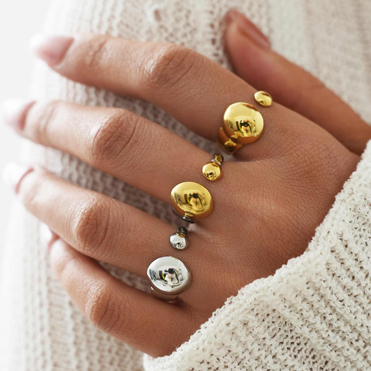 Retro Daily Irregular Shape Stainless Steel Waterproof   Gold Color  Statement Rings