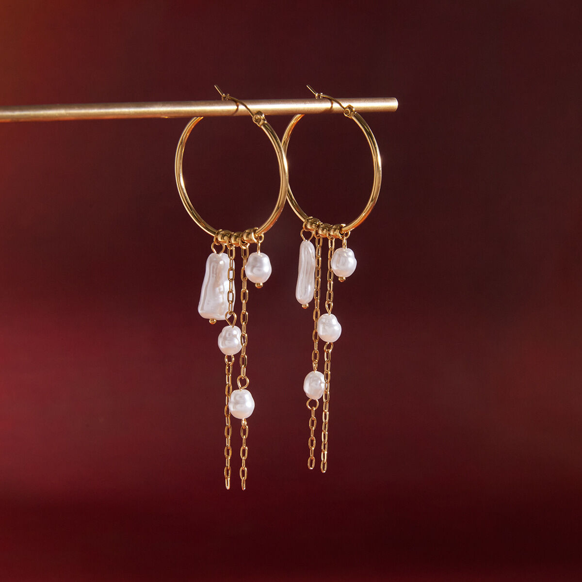 Luxurious Elegant Tassel Stainless Steel Waterproof Gold Color Women's Dangle Earrings