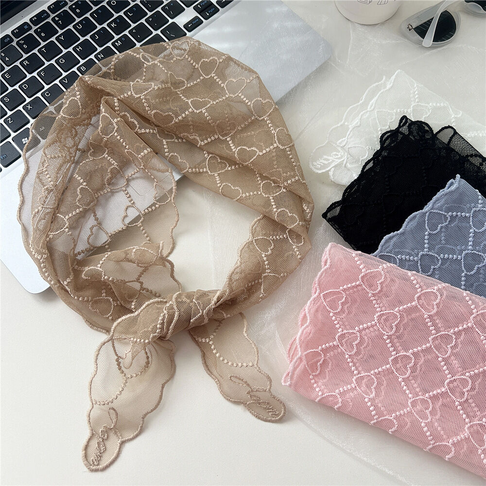 Bufandas de verano para mujer con encaje de color liso y diseño de corazón romántico 2