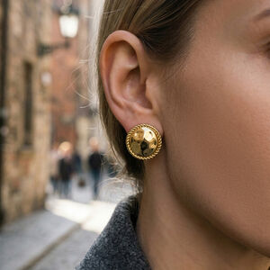 Simple Thread Stainless Steel Waterproof Gold Color Women's Stud Earrings h5 Picture2