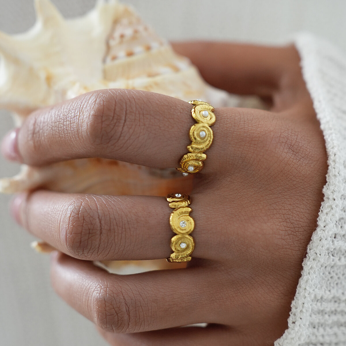 Simple Series Daily Thread Stainless Steel Waterproof Gold Color Statement Rings h5Picture4