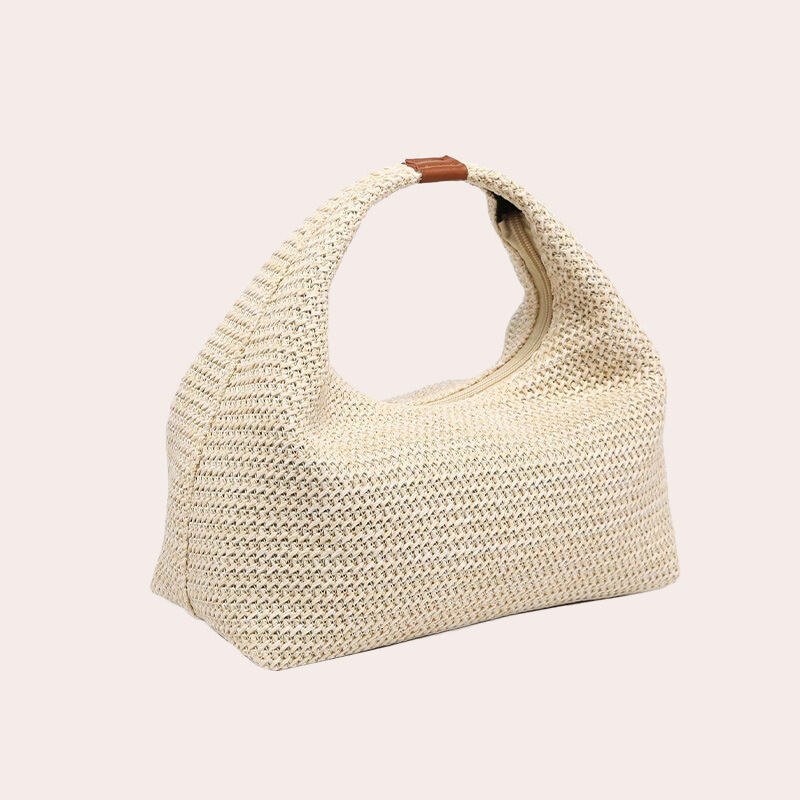 Bolso de mano de mujer de paja tejida de color liso estilo parisino chic 2