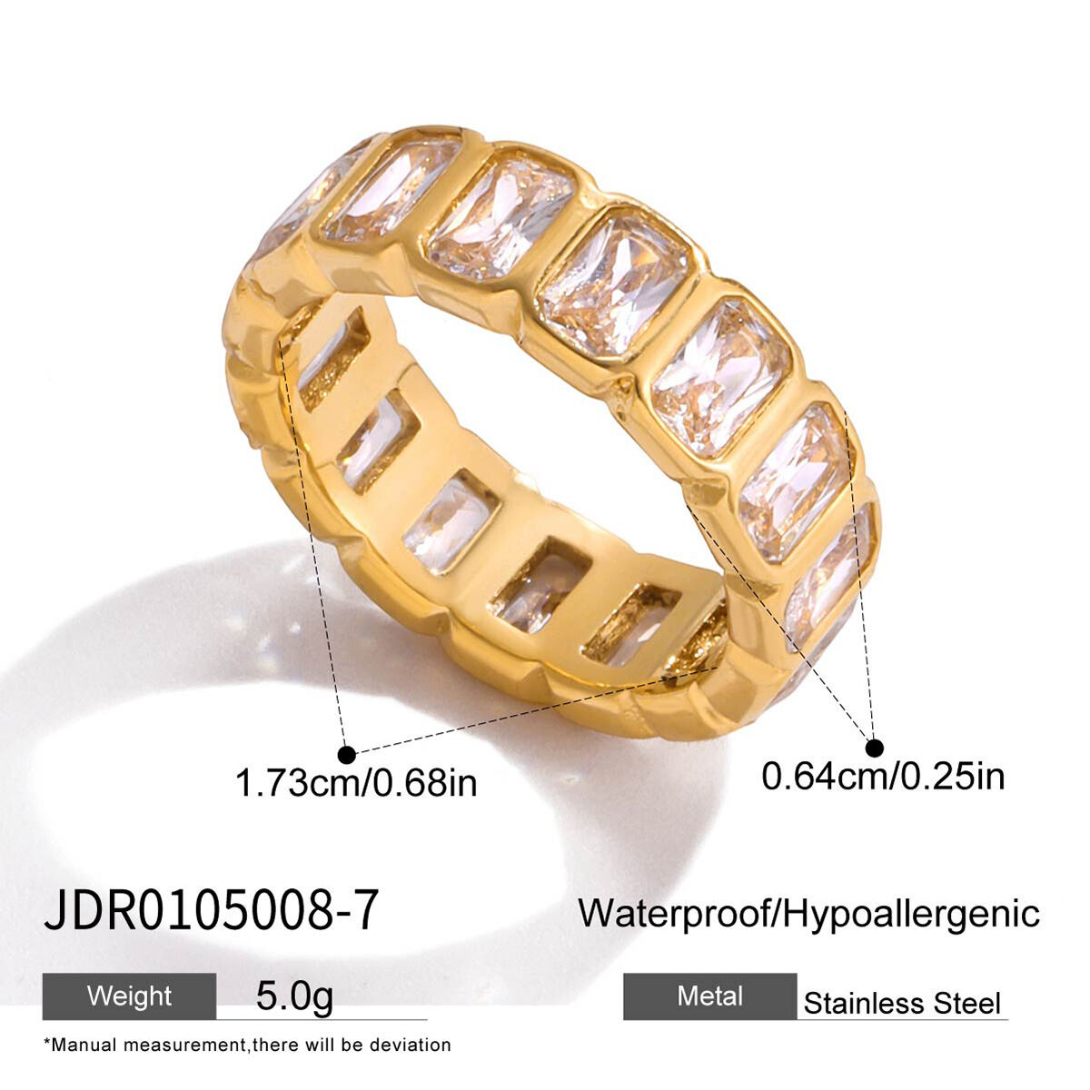 Luxurious Elegant Chain Rectangle Stainless Steel Waterproof Gold Color Zircon Women's Hand Chain 