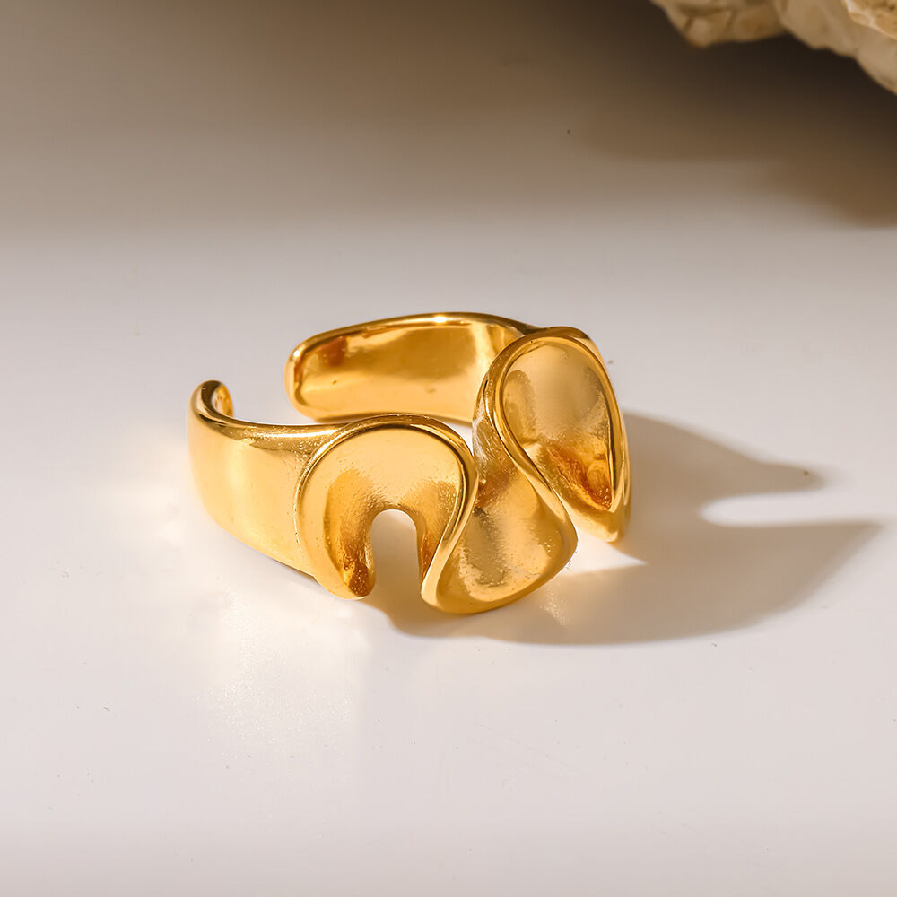 Irregular Shape Stainless Steel Waterproof   Gold Color  Statement Rings h5 Picture3