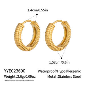 Simple Series Simple Circle Stainless Steel Waterproof Gold Color Women's Hoop Earrings h5