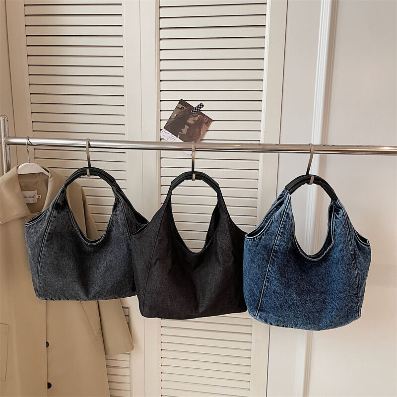 Damen-Tragetaschen aus einfarbigem Denim-Stoff h5Bild3