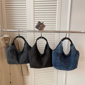 Damen-Tragetaschen aus einfarbigem Denim-Stoff h5 Bild3