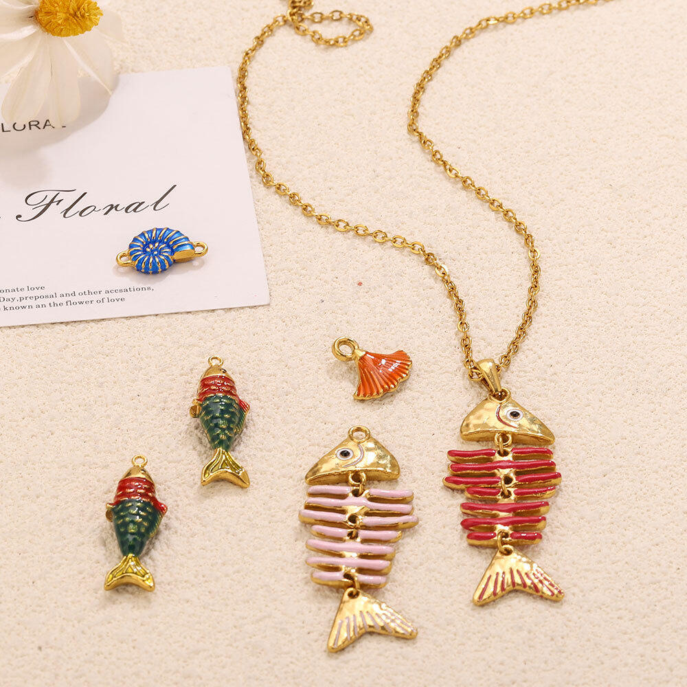 Luxurious Series Diy Shell Fish Stainless Steel Waterproof Gold Color Women's Pendants 2