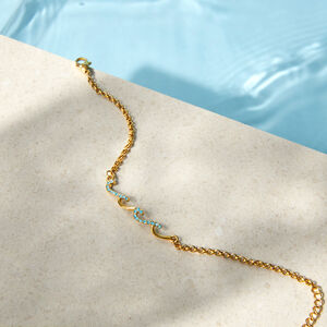 Simple Irregular Shape Stainless Steel Waterproof Gold Color Blue Rhinestone Women's Chain Bracelets h5 Picture3