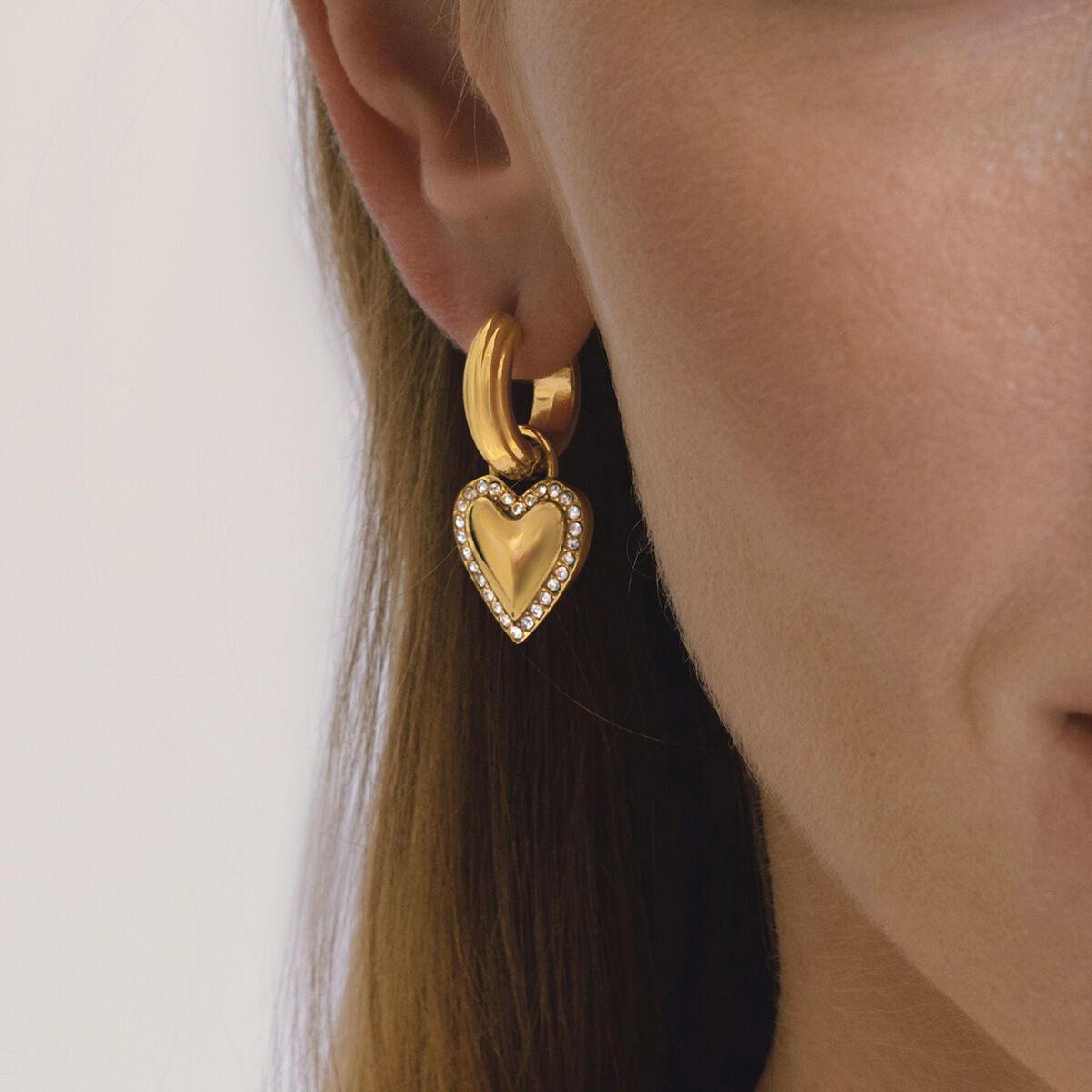 Simple Heart Stainless Steel Waterproof Gold Color Rhinestone Women's Drop Earrings Picture2