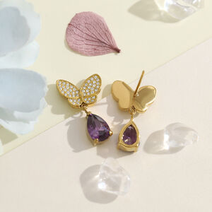 Romantic Sweet Butterfly Stainless Steel Waterproof Gold Color Crystal Women's Drop Earrings h5 Picture4