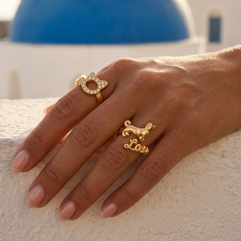 Niedliche Statement-Ringe aus wasserdichtem Edelstahl in Tierform und Goldfarbe mit Zirkonia