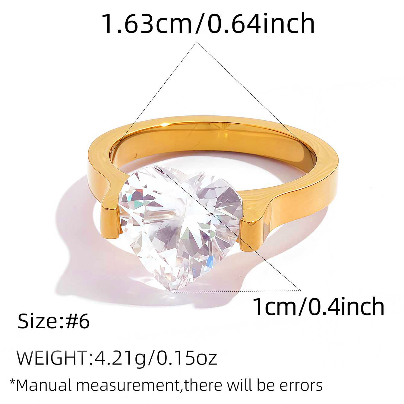Daily Heart Circle Rectangle Stainless Steel Waterproof   Gold Color  Statement Rings 
