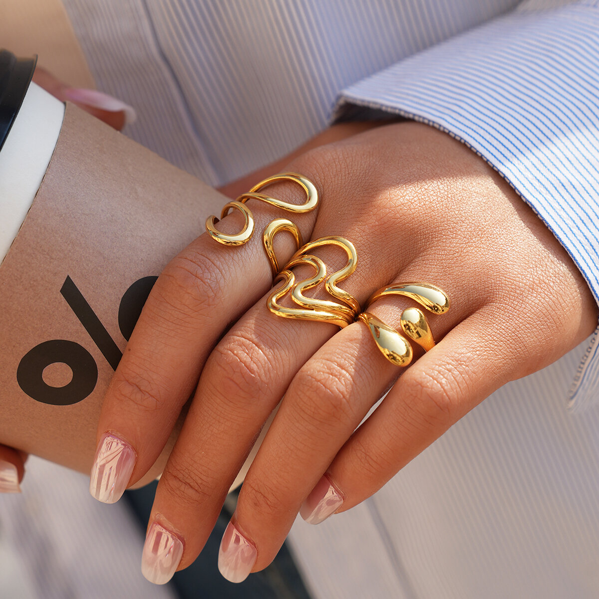 Daily Irregular Shape Stainless Steel  Waterproof  Gold Color Statement Rings h5 Picture3