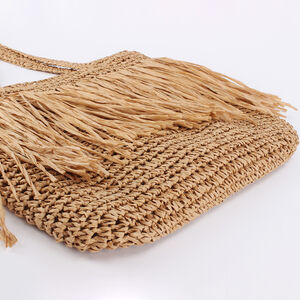 Vacation Style Woven Solid Color Tassel Paper Women's Tote Bag h5 Picture5