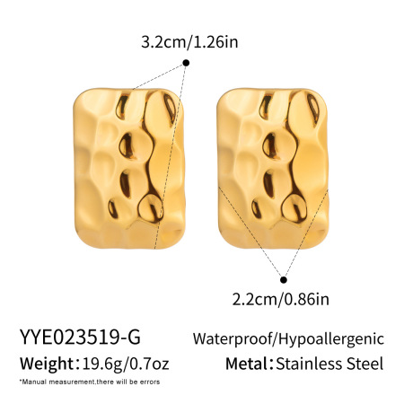 Simple Series Daily Ohrstecker aus Edelstahl, wasserfest, goldfarben, mit gehämmertem Muster