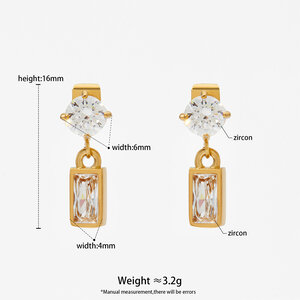Schlichte rechteckige, wasserdichte Ohrhänger aus Edelstahl in Goldfarbe mit Zirkonia für Damen h5 Bild2